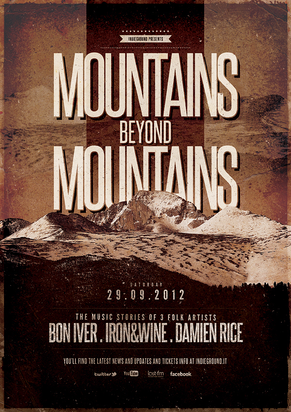 psd poster flyer template print folk mountains vintage Retro grunge Nature gig concert typo