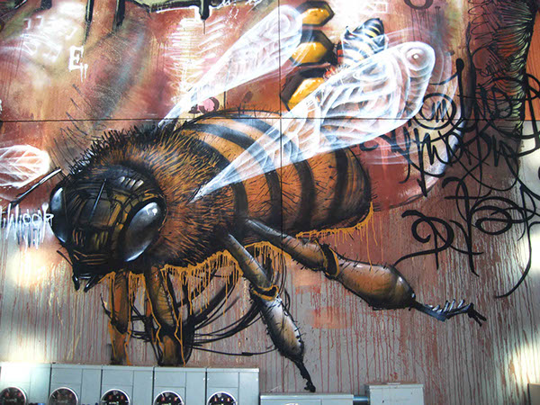 Mural wall painting Graffiti Figure art public art bees breasts bridge spray paint lofts josh wigger