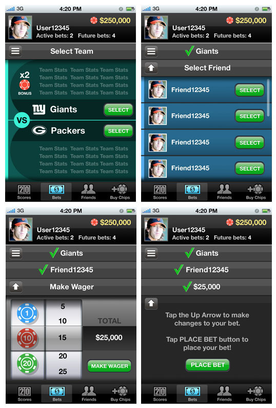 Adobe Portfolio app  sports betting ios iphone iPad mobile UI GUI Interface design