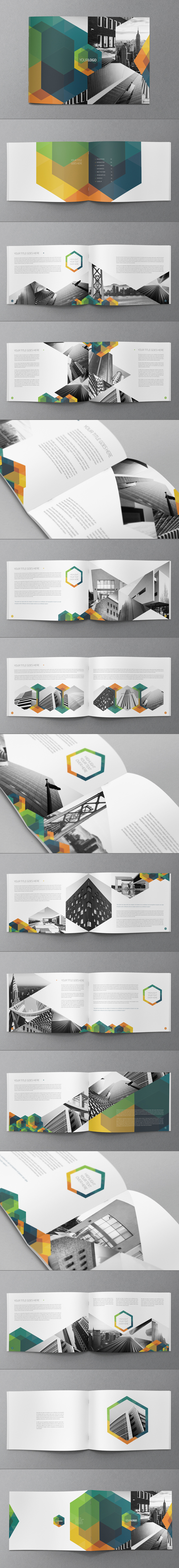 colorful geometric hexagon brochure print a4 template CMYK professional clean minimal modern