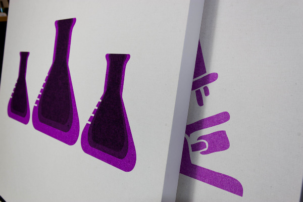 canvas corporate art science lab test tube purple print laboratory flask beaker measure