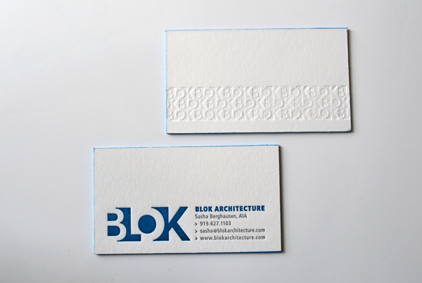 business card logo blue blok durham north carolina letterpress