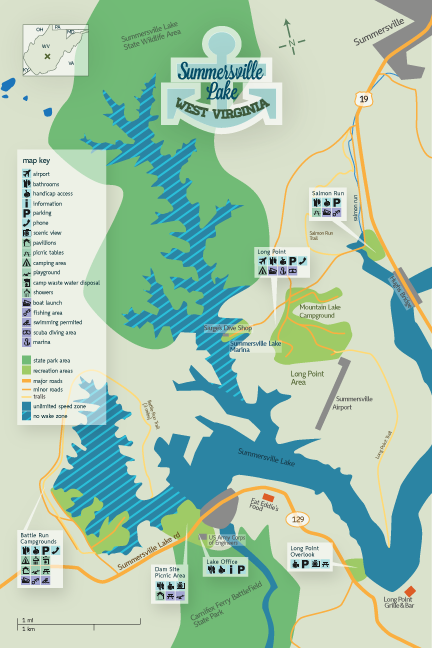 map design Summersville Lake West Virginia lake pictograms