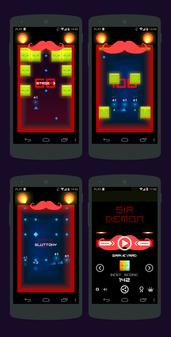 sir demon indie game android arcade neon flat 8bit gamedev mobile app face demon red holo
