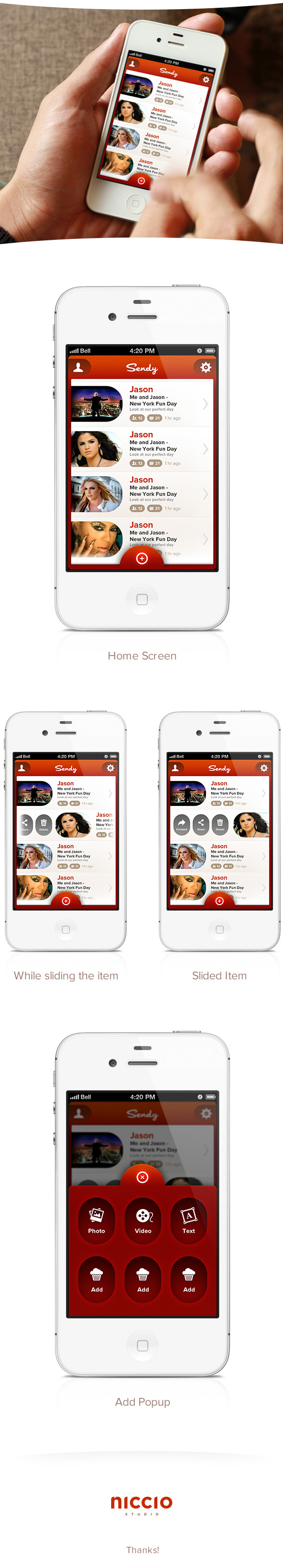 sendy iphone app video sharing social Platform UI ux