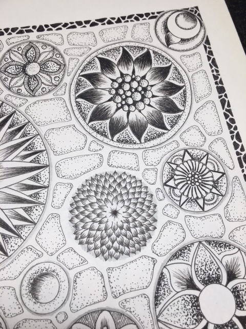 dotswork Flowers pattern drawings illustrations design blackandwhite ink