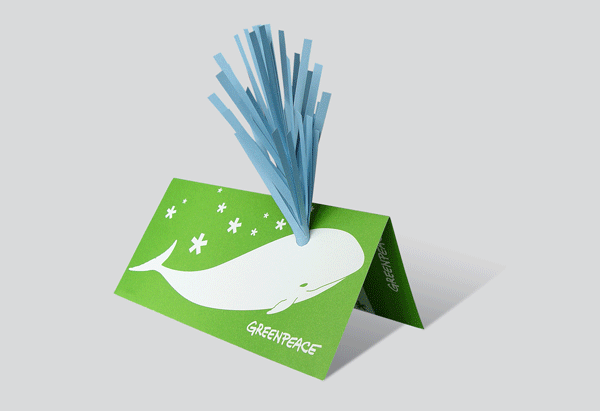 Whale water fountain rescue Greenpeace greeting card green fold paper animal happy Ocean Christmas save