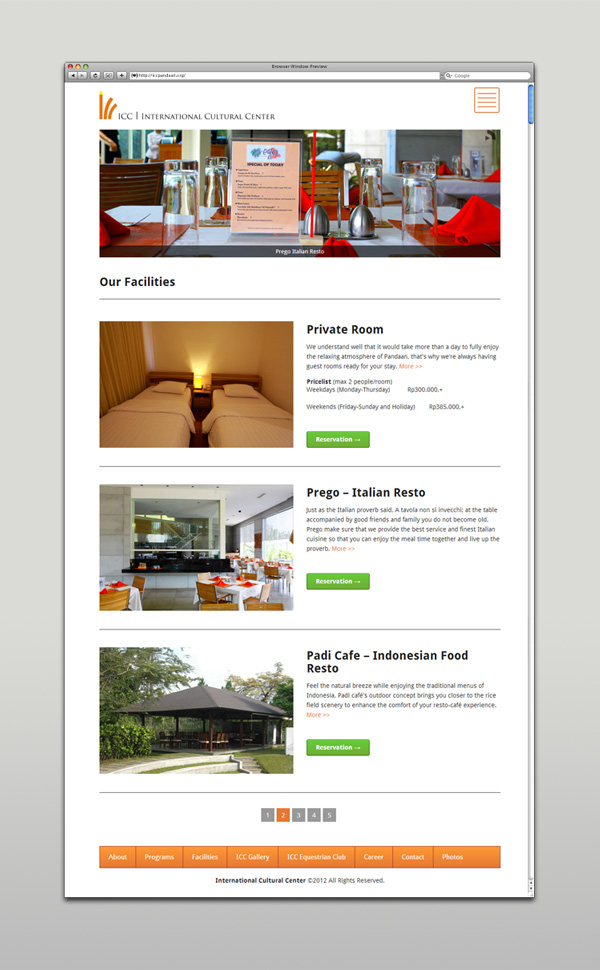 ICC International cultural center pandaan Responsive resort Nature Website brochure java indra permana wordpress