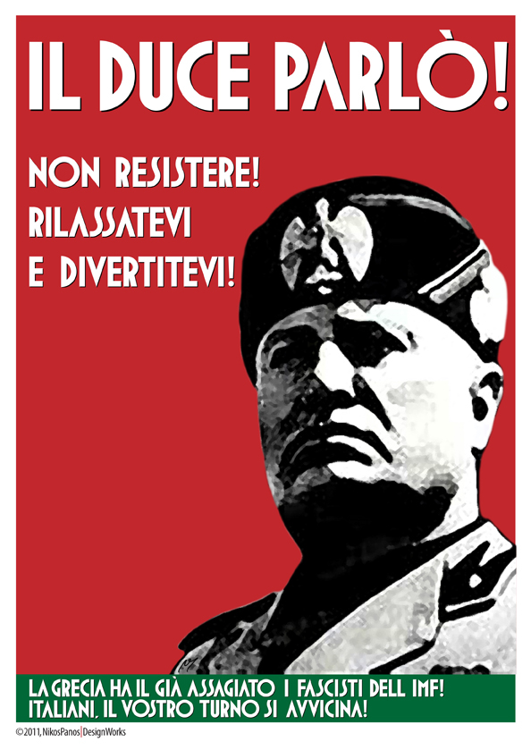 political satire propaganda poster Art Deco style typeface design