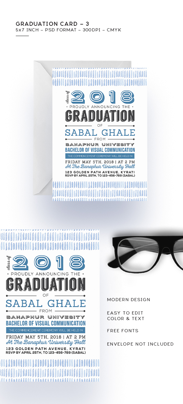 graduation card announcement template printable watercolor modern blue White