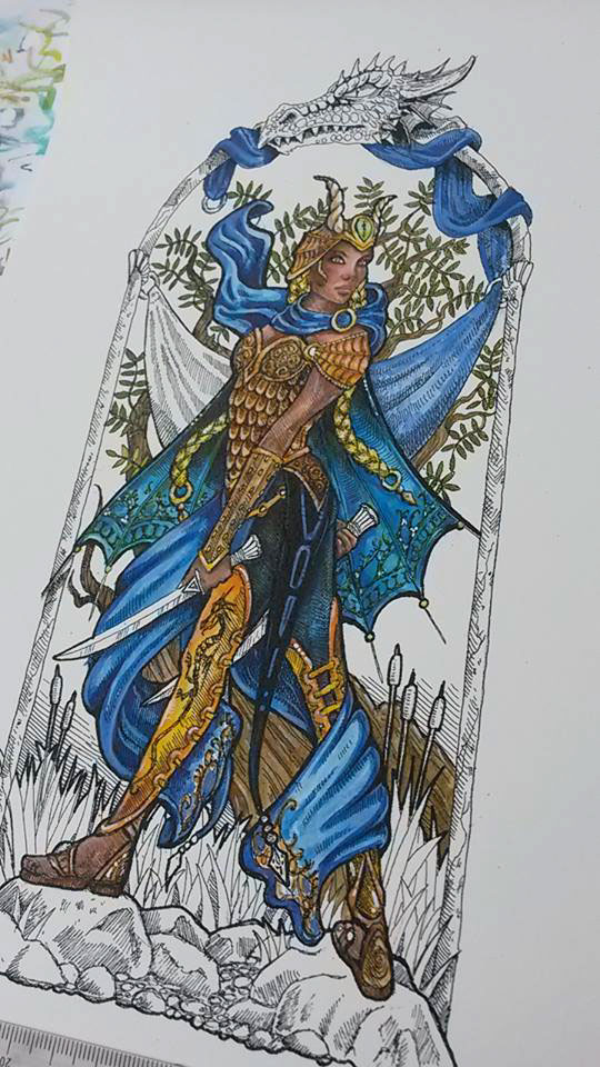 fantasy Pen & Ink watercolour acrylic ink dragon Armor