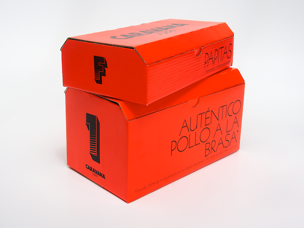 caravana boxes brasa naranja cardboard IS Creative Studio Richars Meza pollo rotisserie chicken
