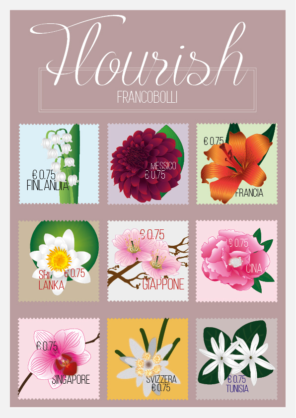flourish stamps FRANCOBOLLI   natascia saoirse   national emblem flower