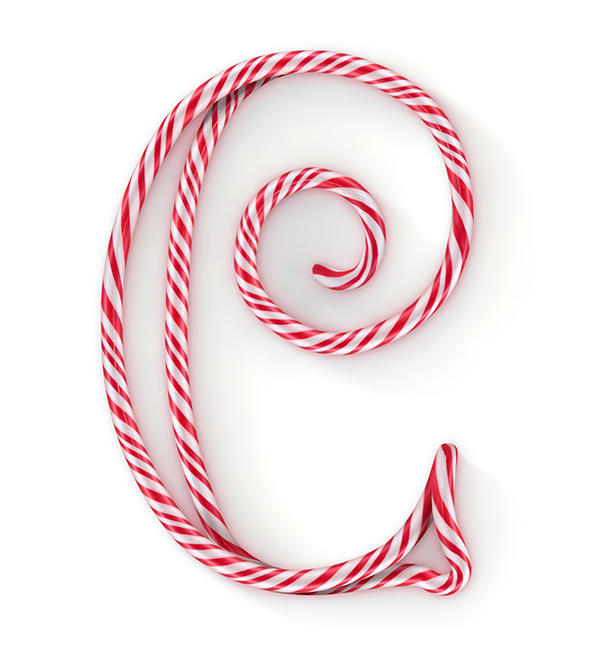 Candy stripes Christmas alphabet red White Cane type Typeface