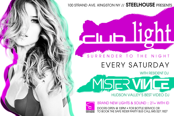 Nightlife flyer design advertisement Mister Vince NY woman model pink teal type