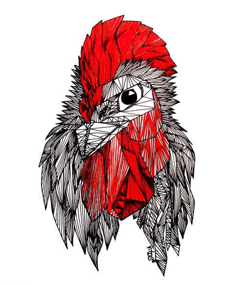 vytas neviera visuals ILLUSTRATION  art Lunar New Year chinese new year Fire Rooster Red Rooster Fiery Bird line art fine lines