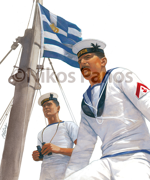 Military Uniforms Greek Navy Greek Navy Uniforms WW II Uniforms Greco-Italian War Battle of Greece Naval Costume War at sea British Maditerranean Fleet