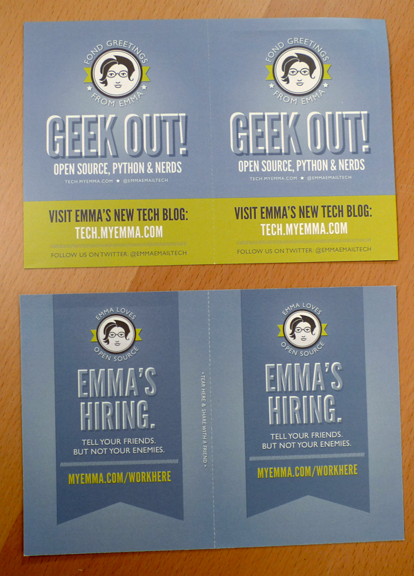 postcard print sticker development Promotion hiring emma email marketing