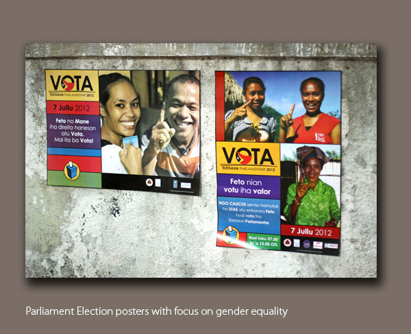 Elections posters identity banners t-shirts caps bags Gender voter education campaign