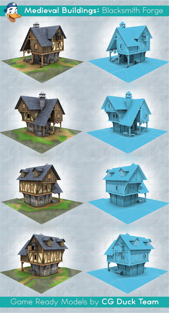 medieval gamedev modeling cinema 4d lowpoly village house building game models 3d Models