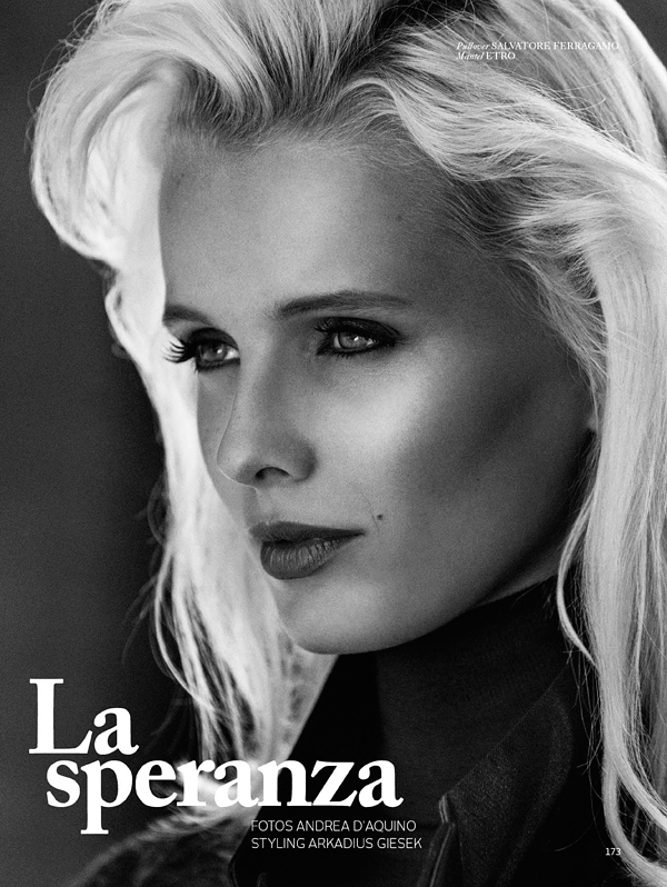 editorial woman location genova Italy black & white color coat blonde blonde hair magazine Cinema