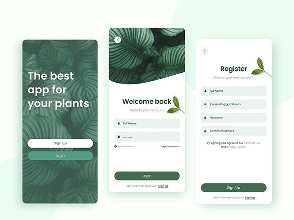 Plant App: Sign up / login UI