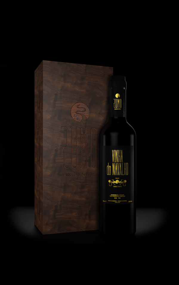 rumo wine bottle visual identity elegant class brand route way path direction 3d art golden gold Wooden box