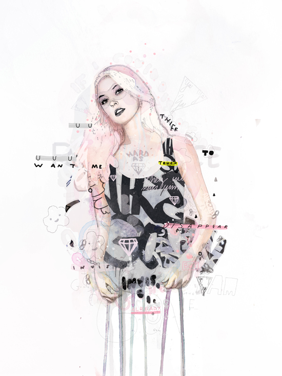 woman portrait ghost pink smoke black Colourful  drips grey White shapes