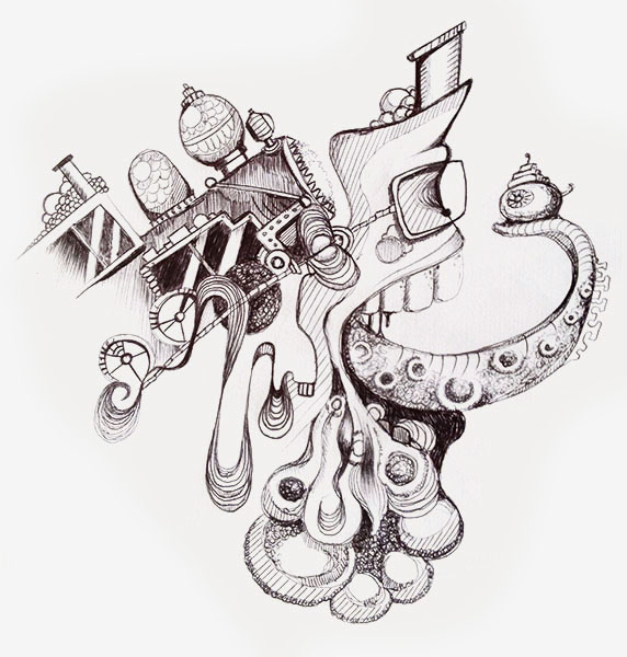 sketching pen ink elephant Circus  protozoa faces Monday abstract