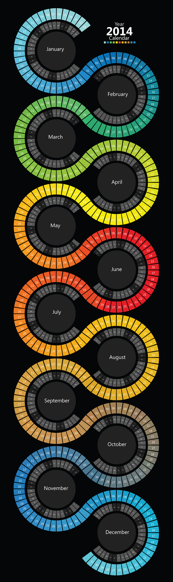 calendar Spectrum Calendar Swirl Calendar 2014 Calendar Color Spectrum Calendar
