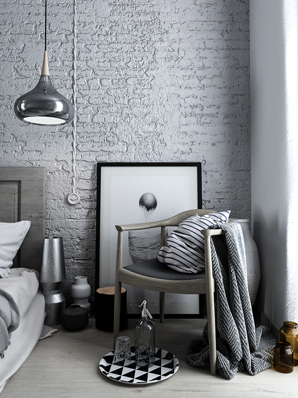 grey bedroom tones behance gris 3d mur mmxiv deco loft blanc metallise pour