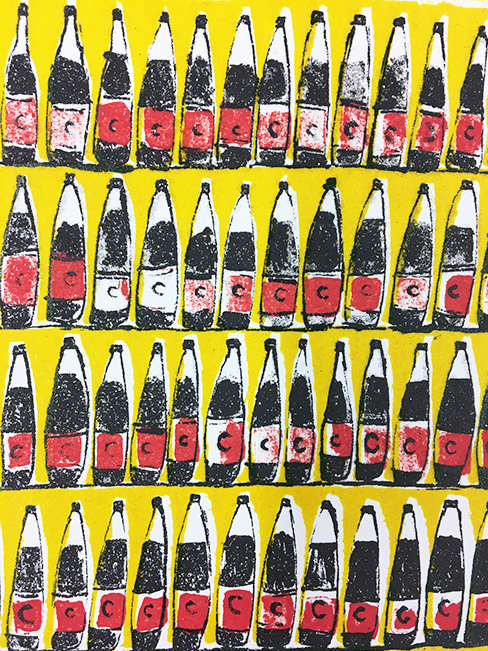 Lithographs ILLUSTRATION  bottles cocacola TRADITIONAL ART Printing Supermarket
