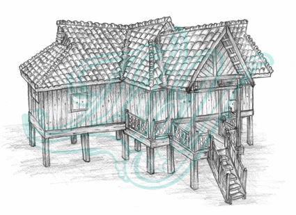 indonesian houses pencil illustration house TRADITIONAL ART house mhy drawing art