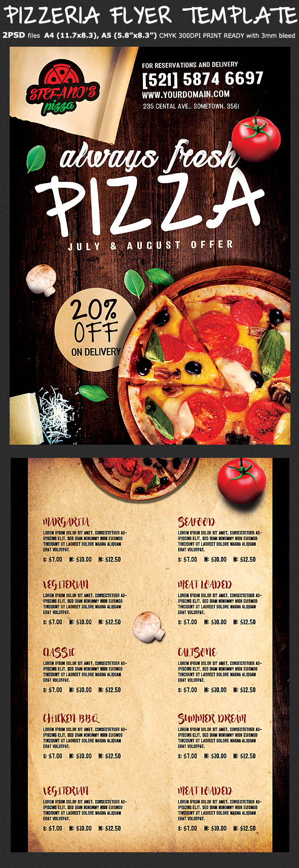 Pizza Advertising  pizza delivery menu pizza flyer pizza menu Pizza Offer restaurant menu Pizza slice