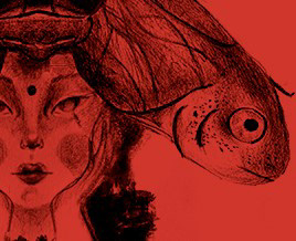 ilustración análoga gif diosa mosca redilustration peces hindue