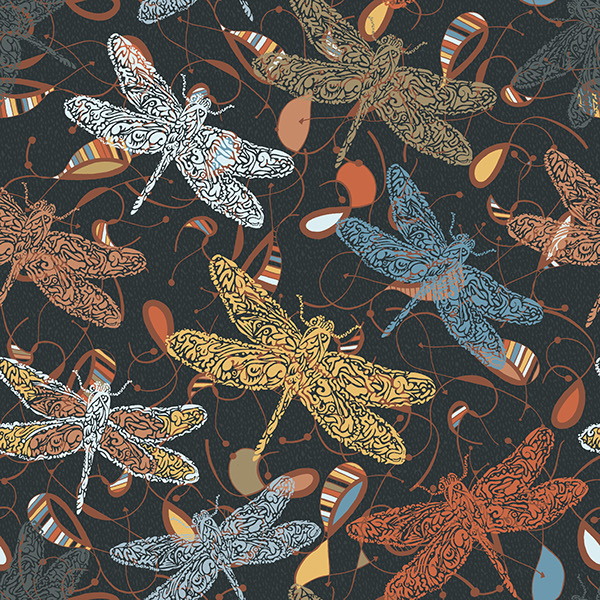 Repeat Pattern design colors dragonfly