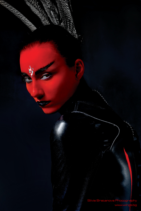 beauty red alien woman conceptual crystal blood skin