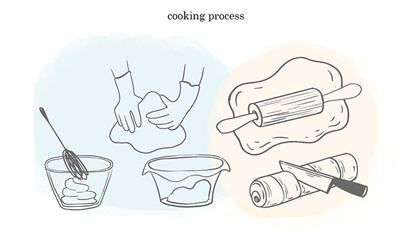 Cinnamon rolls recipe. Cook book. Food illustration