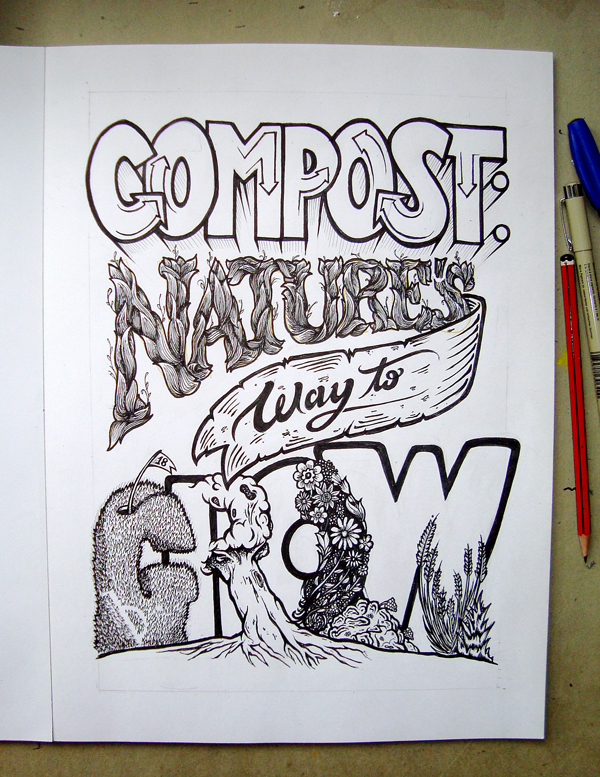 illustrated compost poster handmade custom type lettering