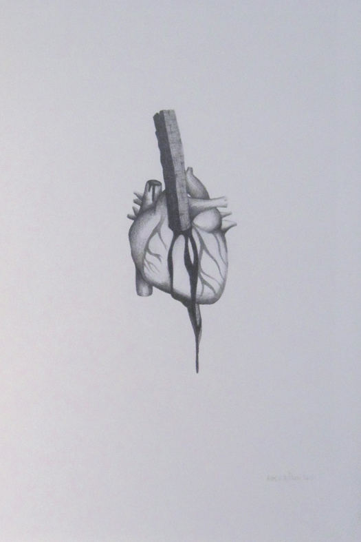 death Love Tree  girl bat vampire heart frustration pencil acrylic ink paper