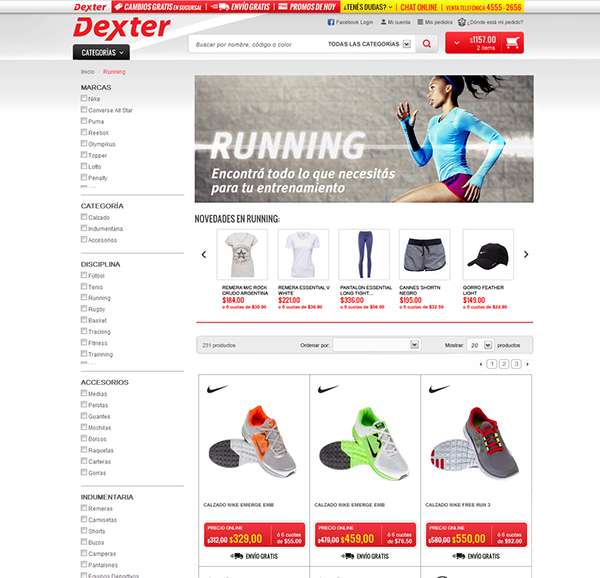 dexter Ecommerce Website Web graphic Interface sports sport apparel e-commerce shop shopping cart selling