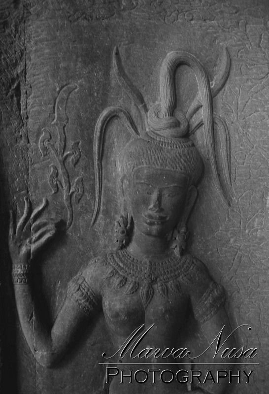 Apsara black and white. Cambodia Angkor Wat vidhyadari ancient khmer.