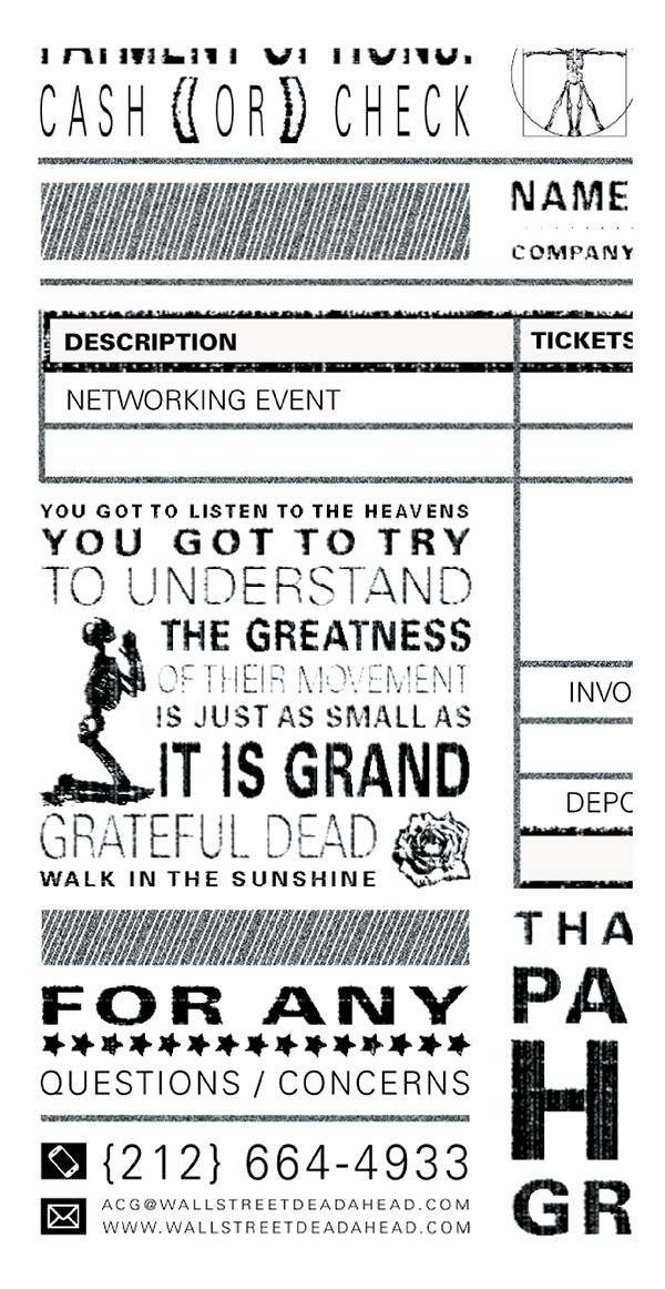 Event Invoice design Grateful Dead invoice print graphic type sales Event identity grateful dead receipt ticket sale