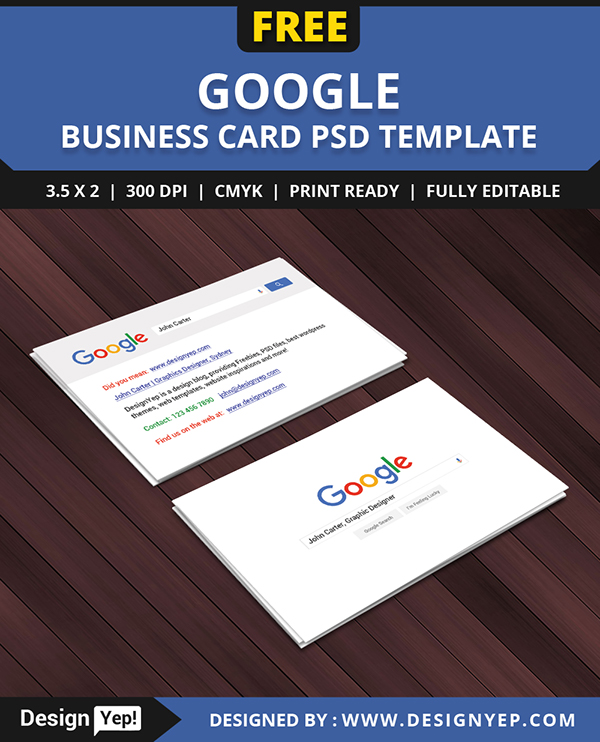 Free Google Interface Business Card PSD Template on Behance