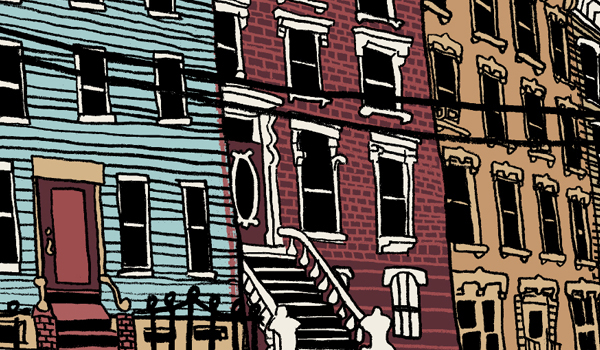 Brooklyn houses New York nyc greenpoint williamsburg neighborhood row house house home screenprint poster city block landsacpe