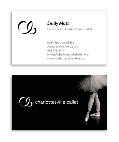 Charlottesville Ballet ballet dancer ballerina logo Charlottesville letterhead business card