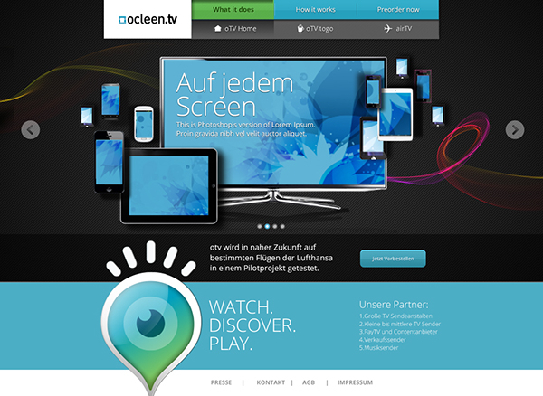 ocleen provider Internet television tv cool sexy Responsive Keyvisual awesome Webdesign Screendesign Startup