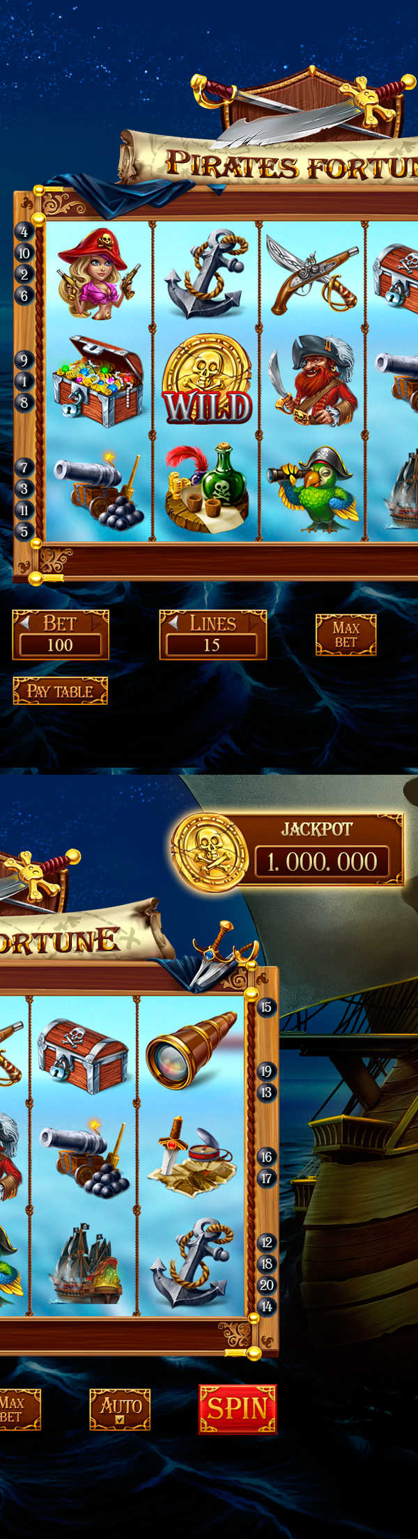 art design graphic pirates game Style icons characters symbols slot treasure ship