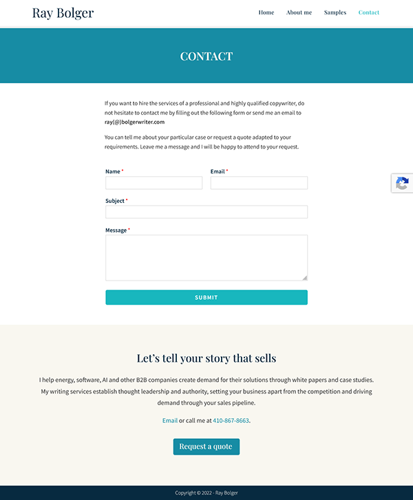 Portfolio website design for copywriter