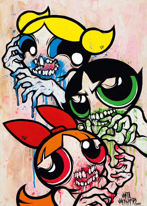 metamephisto Powerpuff Girls gore characters Fan Art comic cartoon acrylic canvas fine art